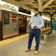 Jamaal Bowman standing at the Van Cortlandt Park-242nd Street subway station platform to greet commuters on June 8, 2020.